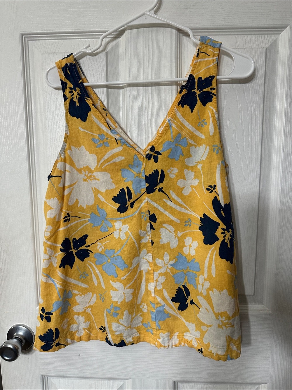 Time and Tru Yellow Floral V-Neck Camisole with Navy & Light Blue Flowers
